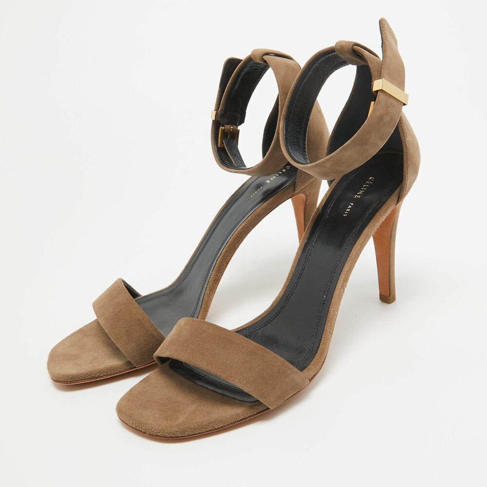Celine Suede Ankle Strap Sandals Beige Size 10 - Picture 2 of 8